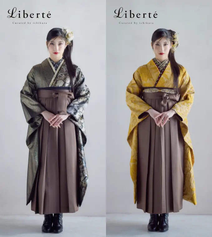JAPAN STYLE×中村里砂 同じ袴で着物を変えた写真が左右に並んでいる