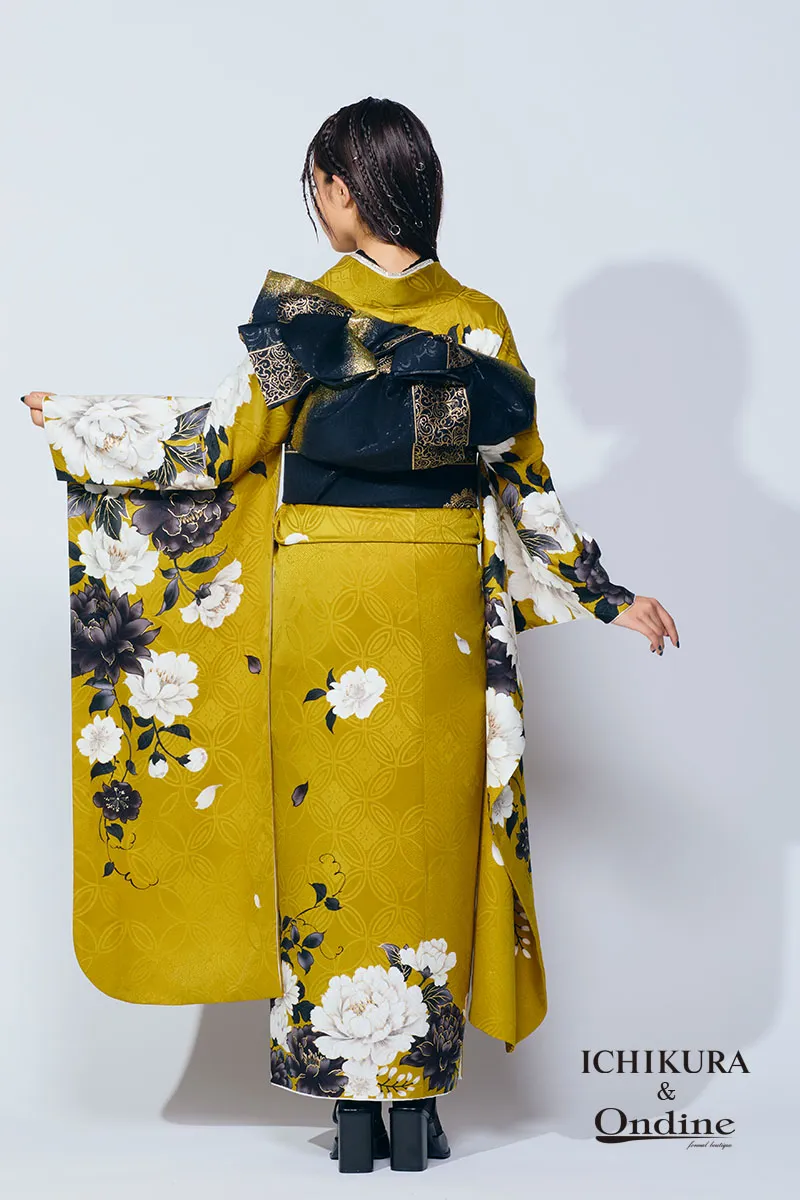 10万円台（レンタル）ICHIKURAオリジナルヴィンテージクールシンプルモードモダン新作振袖白黄黒